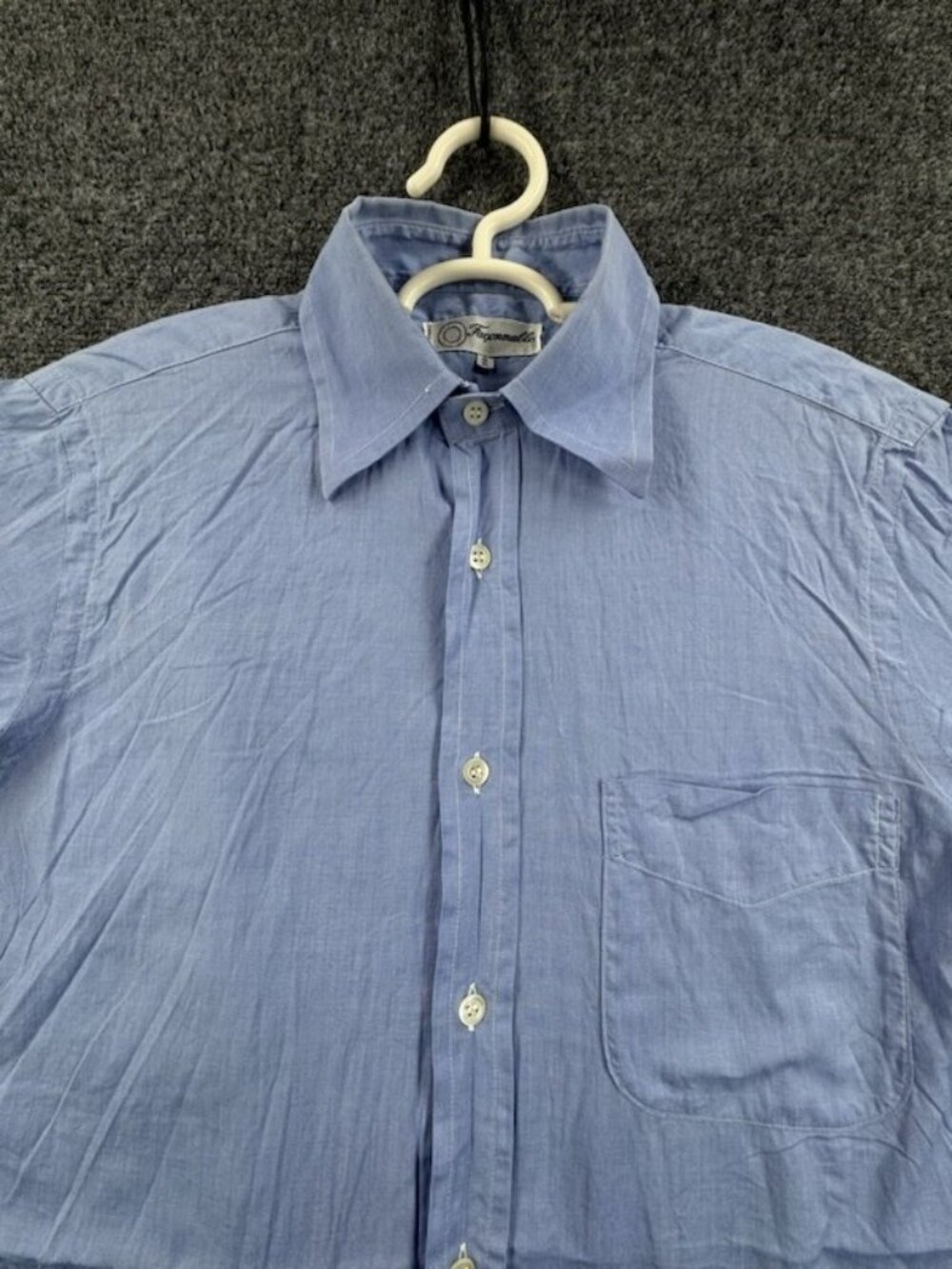 VTG Faconnable Point Short Sleeve Cotton 2 France Blue Button Up Pocket Shirt